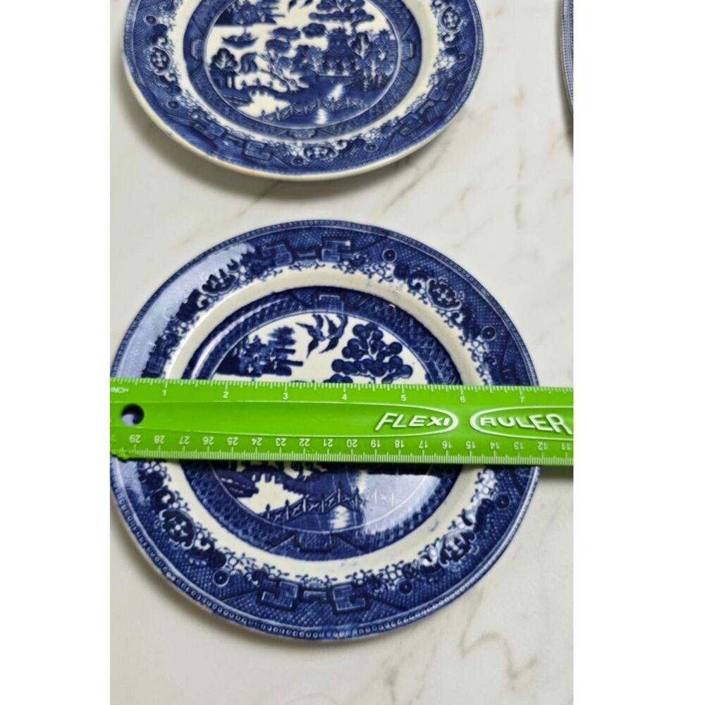 Antique Willow WARE England Blue set of 2 plates flaws see photos - Picture 5 of 11